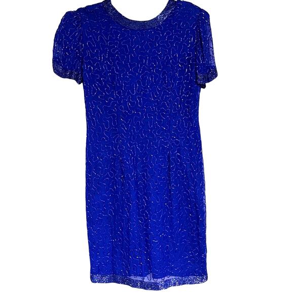 Allure Dresses & Skirts - Allure Vintage Silk Beaded Royal Blue Textured Mini Dress 80s 90s